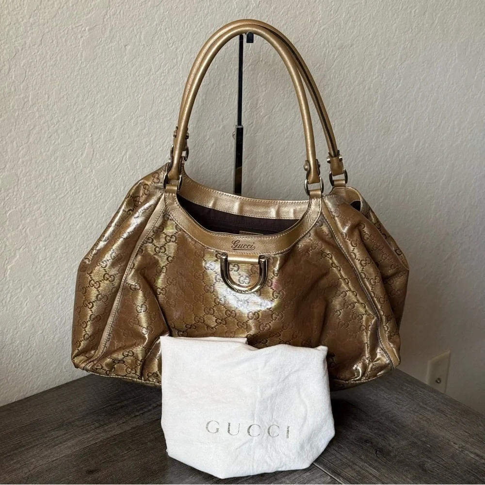 AUTHENTIC Gucci GG Crystal Coated Canvas Abbey D-Ring hobo Shoulder Bag - Picture 1 of 16